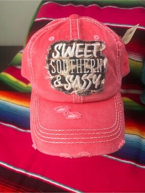 KBETHOS Pink 'Sweet Southern & Sassy' Distressed Baseball Cap